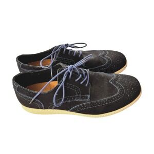 GH Bass Co Oscar Wingtip Shoes Leather Suede Mens 10.5 Black Blue Stitch Lace Up